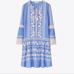Tory Burch Blue Lace Embroidered Gabriella Dress